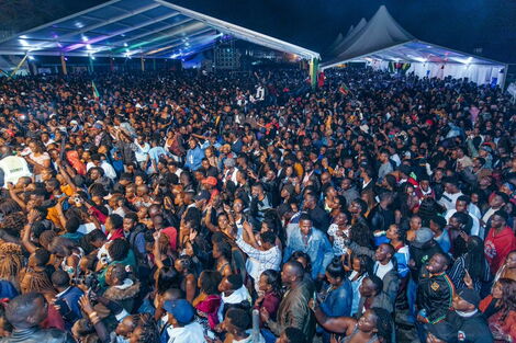 Thousands of revellers pictured at Jamaican dancehall artist Konshens' show at Ngong' Racecourse in Nairobi in September 2019