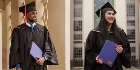 Riara University graduates pose for photos with their graduation booklets 