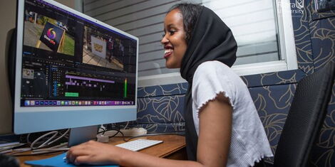 A Riara University student at the institution's state-of-the-art studios