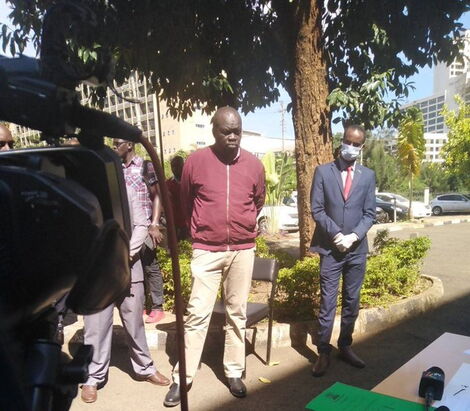 Blogger Robert Alai pictured outside the Milimani Law Courts where he was arraigned on March 23, 2020