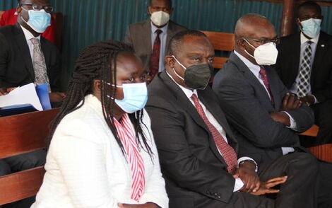 Former PS Susan Koech (left), former Treasury Cabinet Secretary Henry Rotich (centre) and former Treasury Principal Secretary Kamau Thugge at the Milimani anti-corruption court on January 12, 2021.