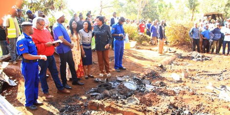 Runyenjes MP Muchange Karemba arrives at the scene where seven family members died in an inferno of the house razed down by fire killing seven family members on Saturday, October 2, 2022