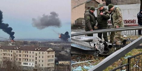 Photo collage showing different attacks done by Russian military to Ukraine territories