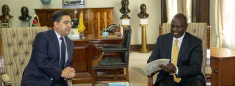 President William Ruto (right) with Morrocan Foreign Minister Nasser Bourita at State House Nairobi on September 14, 2022.