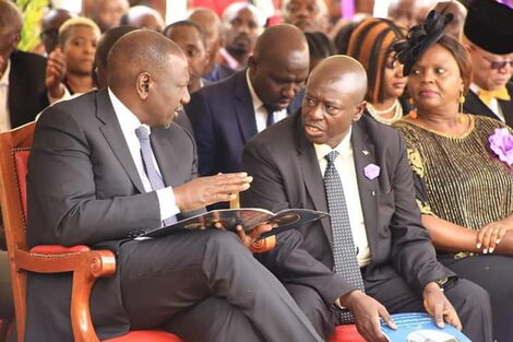 Deputy President William Ruto and Mathira Member of Parliament Rigathi Gachagua in Mathira, Nyeri County on Tuesday, May 17, 2022.