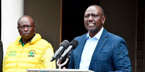UDA presidential candidate William Ruto (right) with his running mate Rigathi Gachagua during a media briefing on August 4, 2022