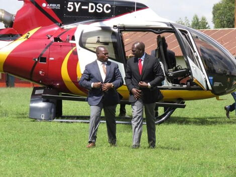 Deputy President William Ruto arrives at a past function in a chopper