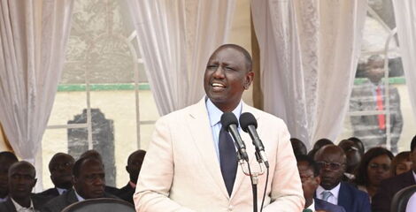 President William Ruto addresses the crowd during the ordination and installation of Rev Henry Juma Odonya as Bishop of the Catholic Diocese of Kitale at Kitale Showground, Trans-Nzoia County on January 21, 2023. 