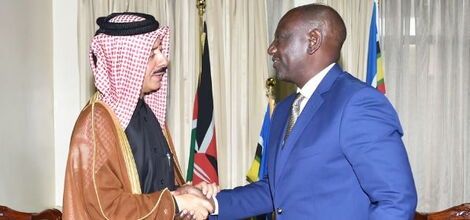 President William Ruto holds talks with Qatar ambassador to Kenya, Jabor bin Ali Hussein Al-Hawashlah Al-Dosari in Karen, Nairobi on September 7, 2022.