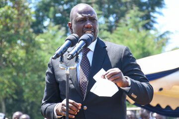 Deputy President William Ruto speaking during the burial of athlete Ben Jipcho on Friday, July 31.