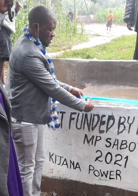 Saboti MP Caleb Amisi officially launches the water projects in a slum in his constituency on Wednesday, July 14.