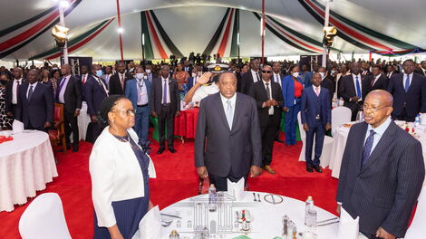 President Uhuru Kenyatta leading during the national prayer breakfast attended by other top leaders on Thursday May 26 , 2022