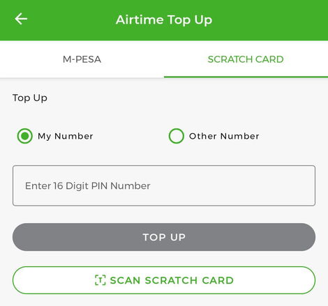 You can key in the digits of airtime you have purchased from the shop on My Safaricom App or scan the airtime too.