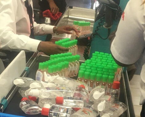A photo of people shopping for sanitizers at a Nairobi retailer pictured on Friday, March 13, 2020.