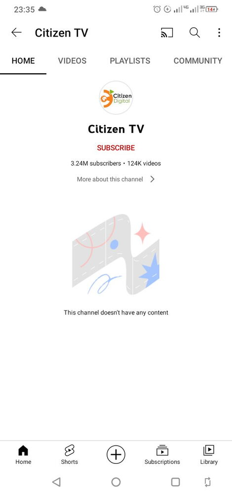 Screengrab of Citizen TV Youtube Channel after it was hacked on Monday March 28, 2022