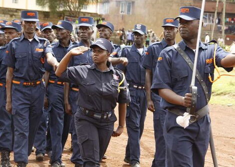 Security guards march during Labour Day celebrations at 64 Stadium in Eldoret town, Uasin Gishu County on May 1, 2016. 