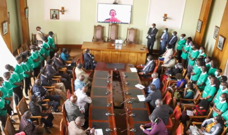 Seleted Students In a Video Conference With an Official From Finland at the Uasin Gishu County Government Offices.