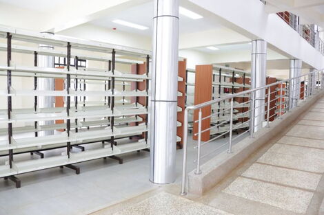 Shelves neatly arranged inside a library built in honour of Eliud Kipchoge in Nandi.
