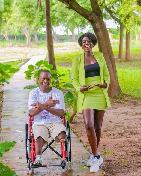 Singer Akothee and her Adopted Son Shadrack Mwita. Her foundation helped him walk again using prosthetics.
