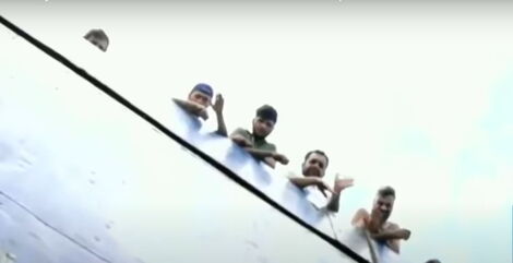 Some of the Syrian nationals stuck on MV Jinan on the coast of Mombasa.
