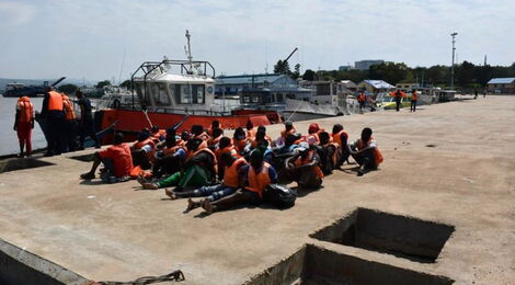 Some of the arrested fishermen being processed at Kisumu Port in October 2021.