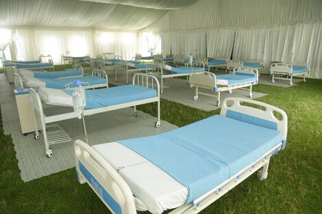 Some of the beds placed within the Covid-19 emergency treatment tent at the Machakos Stadium, April 20, 2020