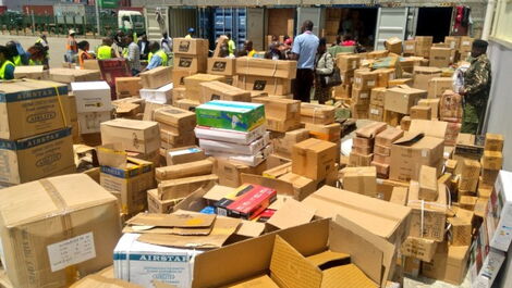 Some of the counterfeit goods nabbed in Nairobi during a past crackdown.The state lost Ksh102 billion to illicit traders in 2018.
