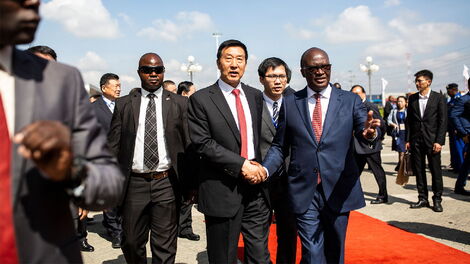 Special Envoy of the People Republic of China, Wang Yong and Cabinet Secretary for Transport, Infrastructure, Housing, Urban Development and Public Works, James Macharia (Far Right) on December 17, 2019..jpg