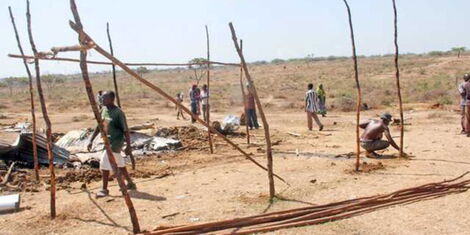 Squatters put up temporary structures on Hussein Dairy land at Nguu Tatu in Kisauni on March 18, 2016.