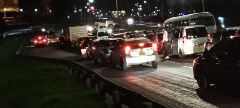 Stranded motorists stuck on the Thika highway on April 17, 2021.