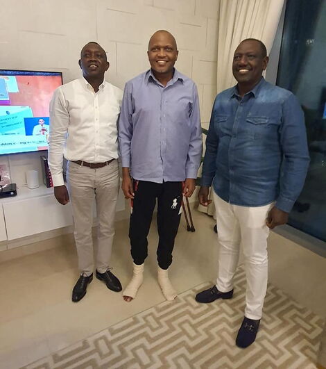 MP Oscar Sudi, Moses Kuria and Deputy President William Ruto after visiting the ailing lawmaker recuperating in Dubai on Thursday February 3, 2022