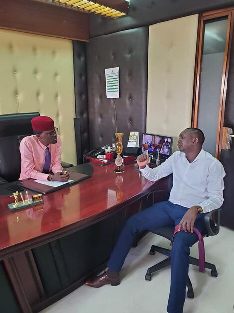 Kapseret MP Oscar Sudi visits his Kimilili counterpart Didmus Barasa in his office on Tuesday, March 23
