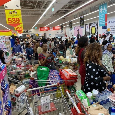 A photo of people at a Nairobi supermarket for shopping on Friday, March 13, 2020.