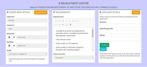 A screenshot of the e-recruitment portal on the TSC website