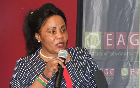 TVET Principal Secretary Margaret Mwakima giving an address at a previous function