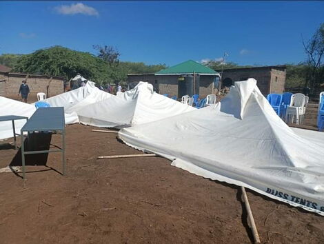 Tents that had been brought down by police prior to the burial of Mahoo MCA, Ronald Sagurani, on August 24, 2021