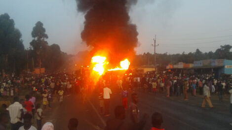 Fuel tanker explosion at Muhonje market in Kakamega area on Saturday March 12, 2022