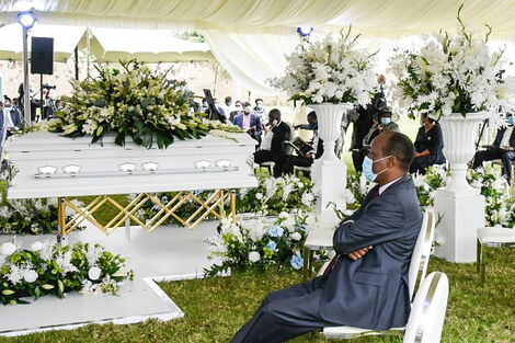 Tecra Muigai's white casket pictured during her final send-off. May 16, 2020.