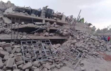The collapsed residential building in Gachie, Kiambu County.