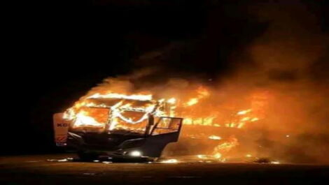 The Guardian bus that burst into flames on Monday, May 2, 2022.