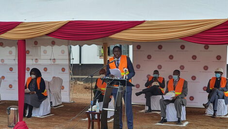 The Nairobi Hospital CEO Dr Allan Pamba speaking during the ground breaking ceremony. July 20, 2020.