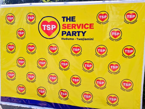 The Service Party (TSP) logo displayed at a press conference in Nairobi on June 24, 2020