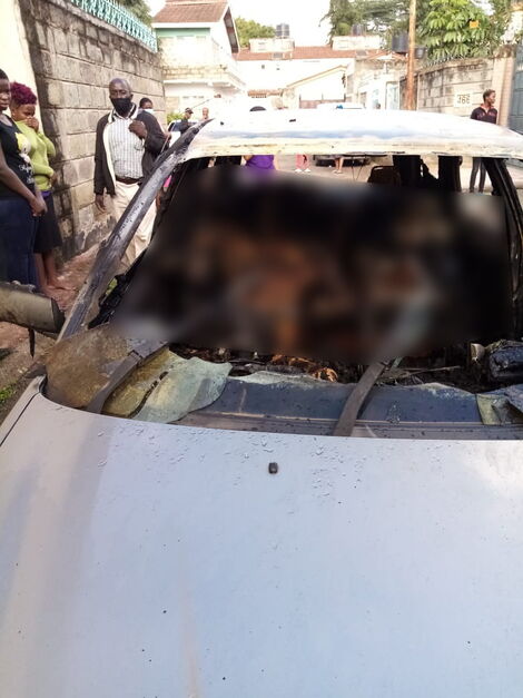 The car that burned down in Buru Buru Estate, Nairobi on April 29, 2020.