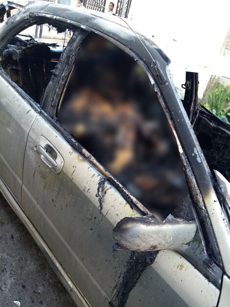The car that burned down in Buru Buru Estate, Nairobi on April 29, 2020.