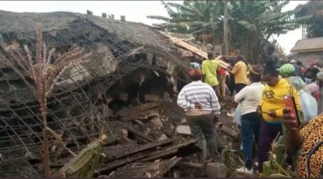 The collapsed residential building in Gachie, Kiambu County.