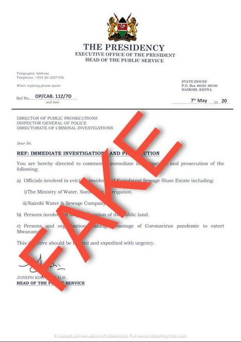 The fake letter that was circulated on social media on May 7, 2020.