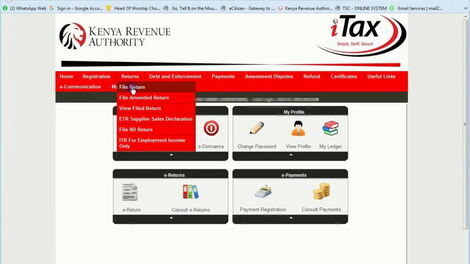 The process to file returns on the KRA iTax portal.