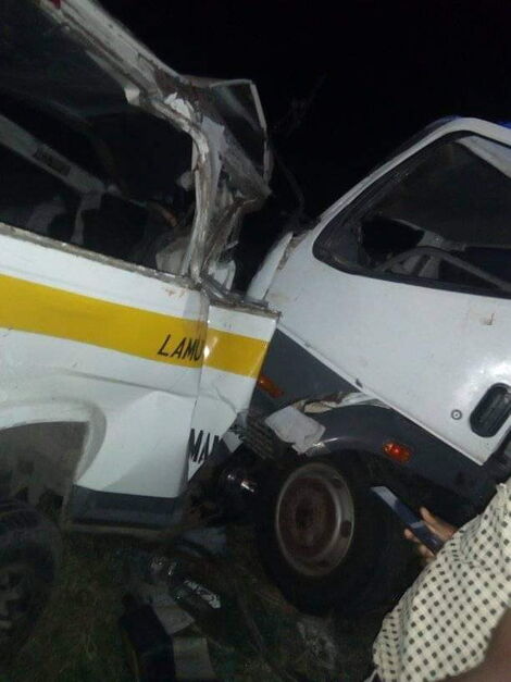 The scene of an accident involving a 14-seater matatu and a lorry along the Mombasa-Malindi Highway on March 15, 2020