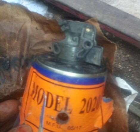 The teargas canister that was hurled by police in Huruma area Nairobi on May 22, 2020. It landed next to a 2-months-old baby.