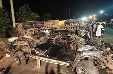 The wreckage of a car that was involved in a road accident along Mombasa Road on May 23, 2020.